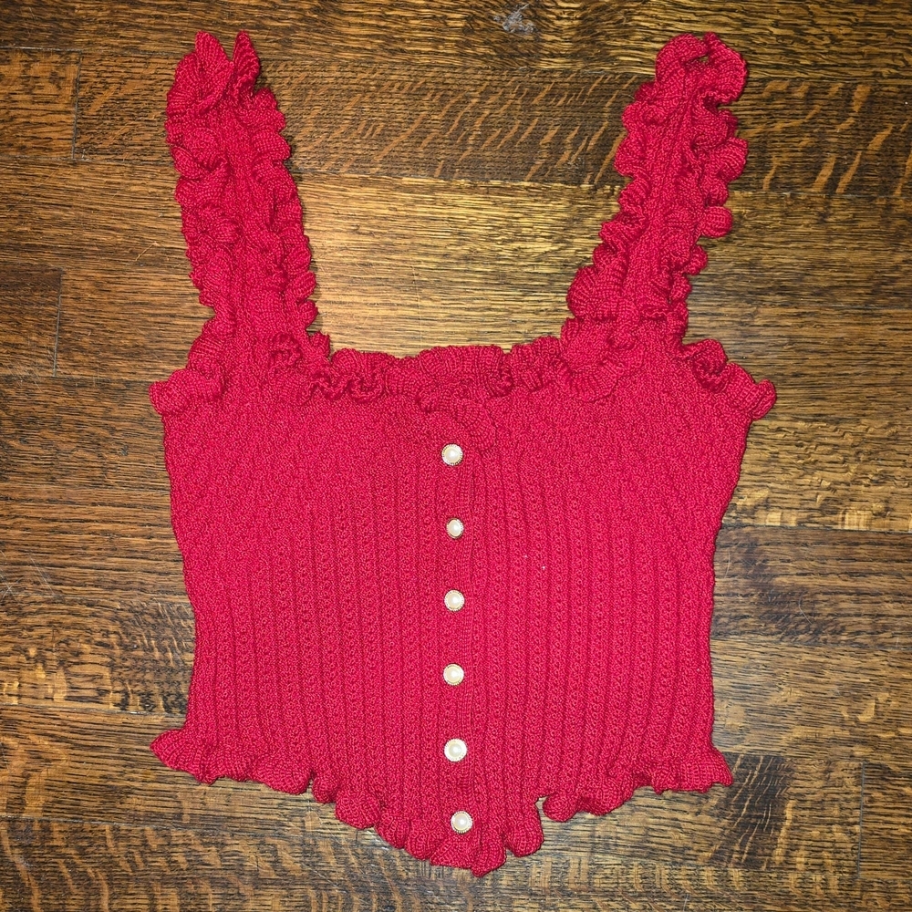 NWT Red Ruffled Knit Sweater Top